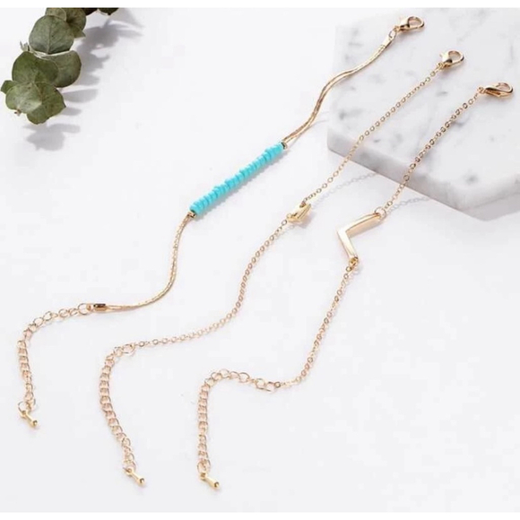 NEW Women's 3 Piece Bracelet Set, Adjustable, Gold & Turquoise, Adjustable - Picture 5 of 10
